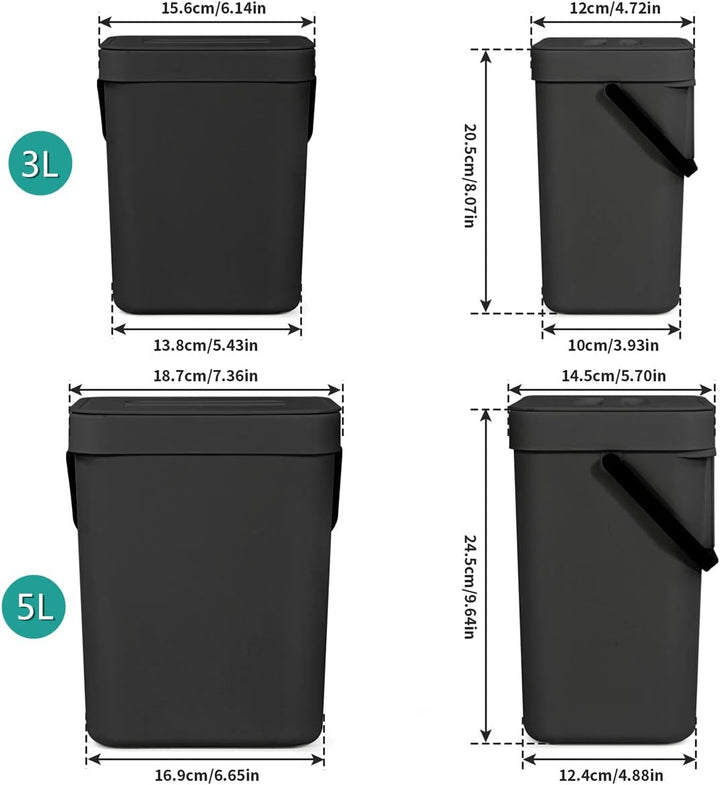 Spesh Biomülleimer Küche 2er-Set(5L+3L) Kunststoff Komposteimer Geruchsdicht Aufhängbar Abfalleimer
