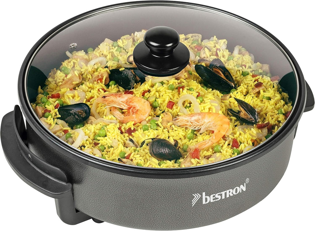 Bestron Elektrische Partypfanne, XL-Multifunktionspfanne Ø32cm mit Glasdeckel, Antihaftbeschichtet,