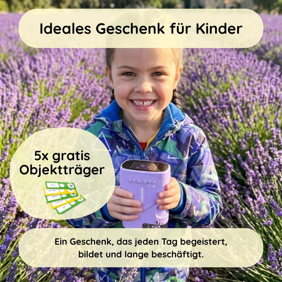 Rabano Digitales Mikroskop Kinder | Abenteuer Mikroskop für Kinder | Lila | Tragbares Kinder Mikrosk