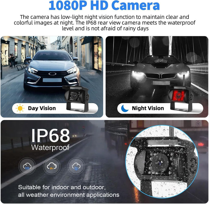 1080P Kabelloses Rückfahrkamerasystem für Wohnmobile, 7-Zoll-Rückfahrkameramonitor für 4 Kanäle mit