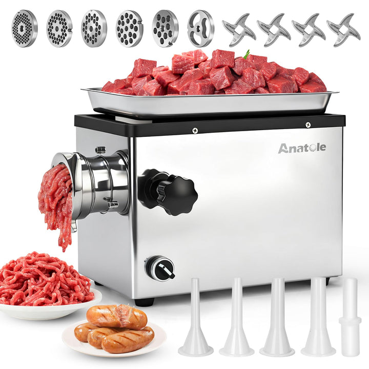 Anatole Fleischwolf Elektrisch Profi Hackfleisch Maschine 1300W Edelstahl Multi Wurstmaschine mit 4/