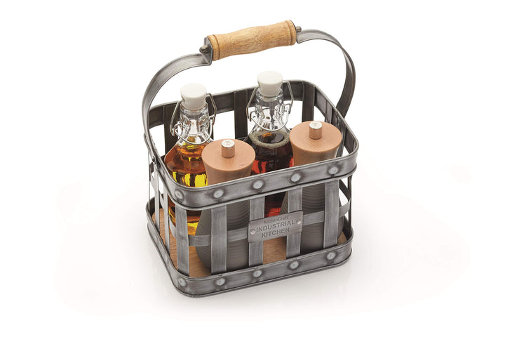 KitchenCraft Industrieküche Metallkorb mit Holzgriff, geflochtener verzinkter Stahl und Mangoholz, 2