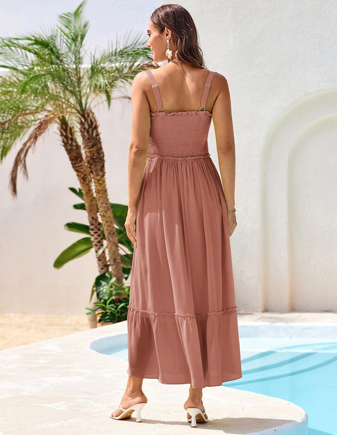 GRACE KARIN Damen Sommer Kleid Elegante Spaghettiträger A-Linie Freizeitkleid Maxi Casual Ãrmellos S
