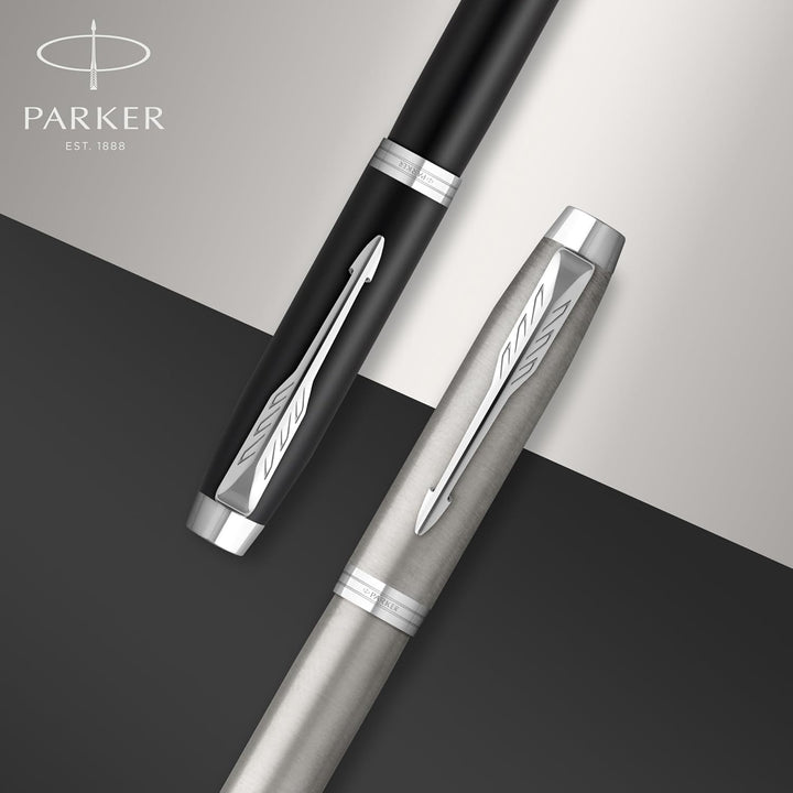 Parker IM Rollerball | Edelstahl mit Chrom-Zierteilen | feine Spitze mit schwarzer Tinte | Geschenkb