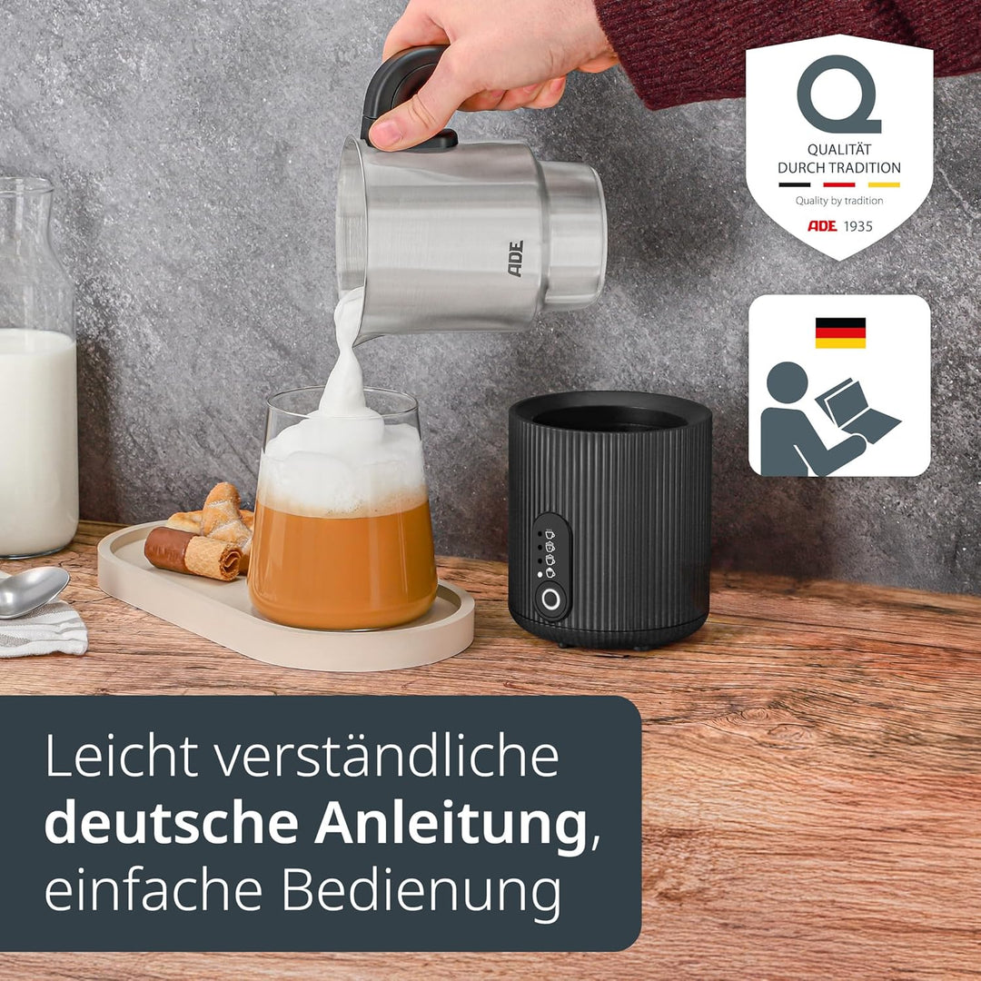 ADE Design Elektrischer Milchaufschäumer 4in1 | für heissen & kalten Milchschaum | Milchwärmer | für
