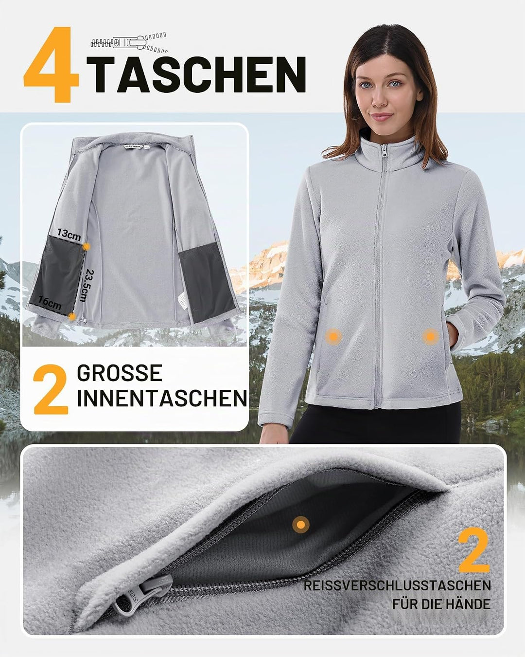 Outdoor Ventures Damen Fleecejacke mit Durchgehendem Reissverschluss Stehkragen Frauen Leichte Fleec