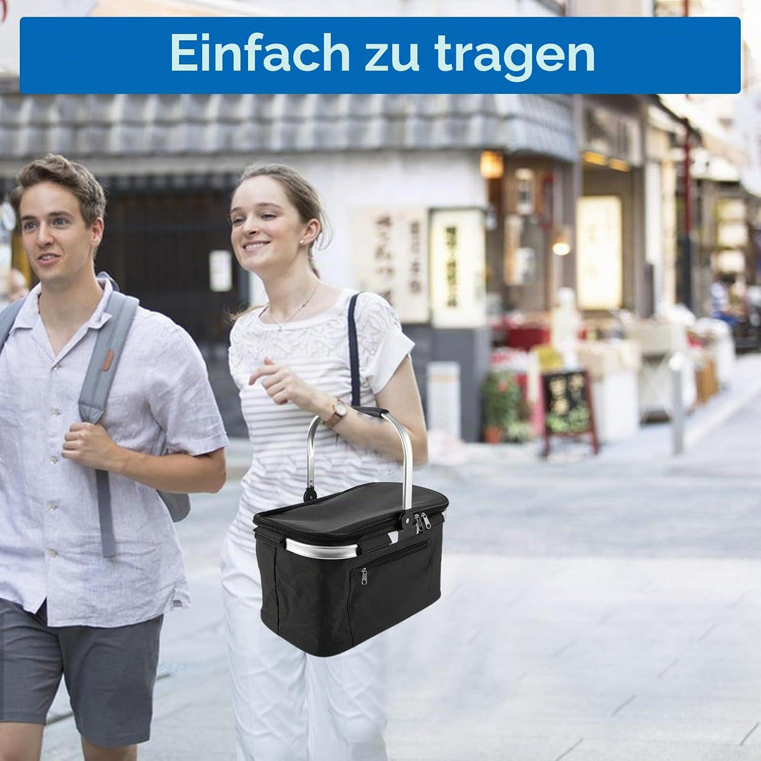 VIDETOL Einkaufskorb Faltbar, 33L Kühltasche Picknickkorb Gross, Schwarze Kühlkorb mit Deckel und Al
