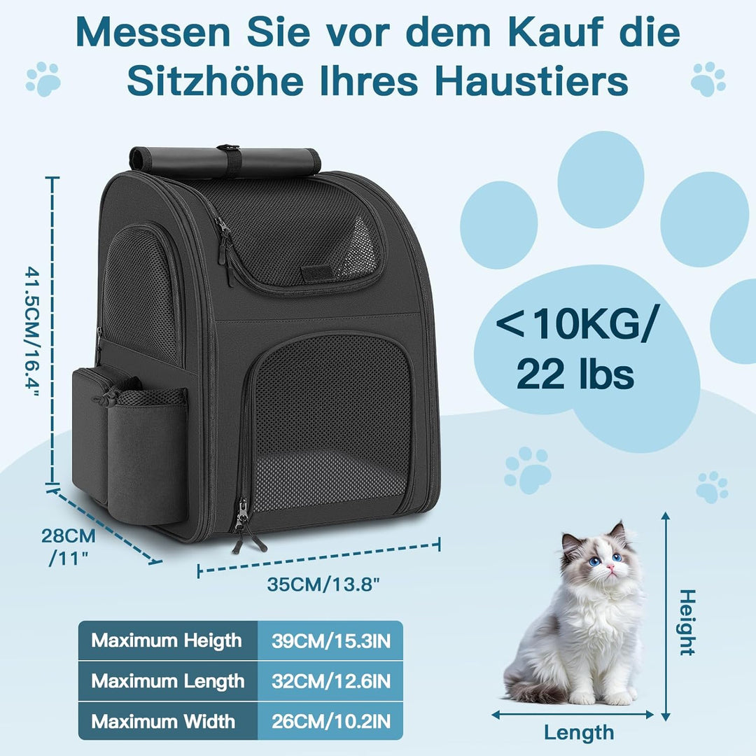 Hunderucksack bis 10kg, Haustier Rucksack mit Netzfenster, Faltbare Katzenrucksack Hunde Rucksack, A