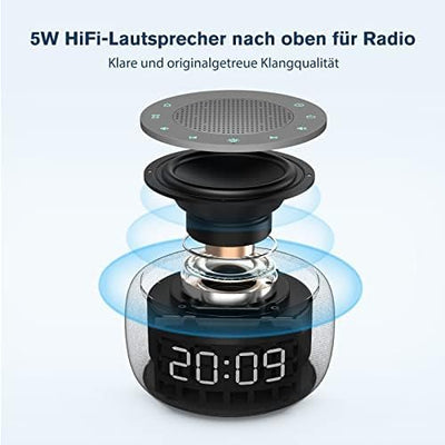 Buffbee Radiowecker für das Schlafzimmer - Hochwertiger Sound und nach oben gerichteter Lautsprecher