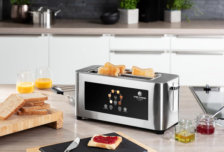 CHEF CUISINE Infrarot-Langschlitz-Toaster 1400W, Edelstahl, 6 Bräunungsstufen, Touchdisplay & LED-An