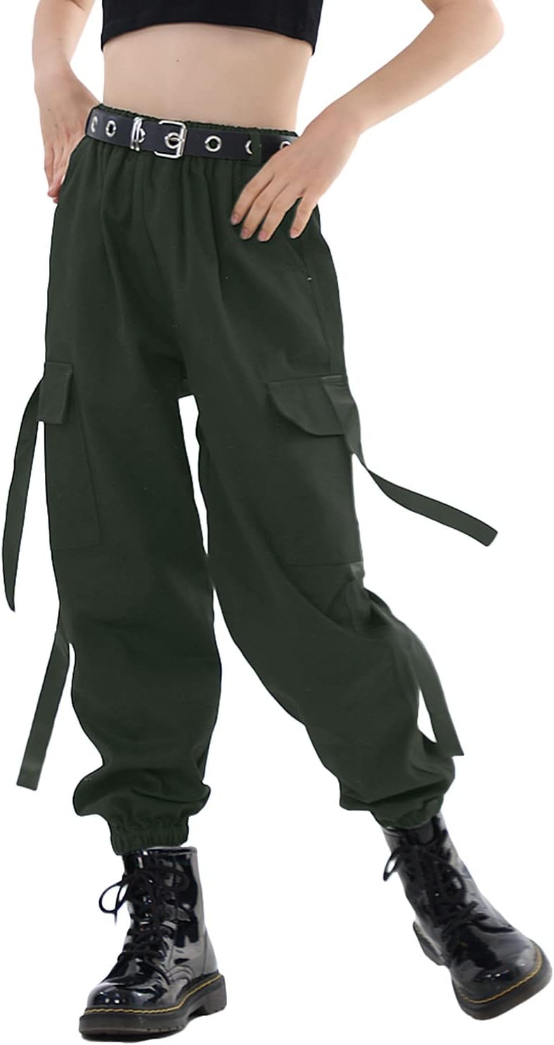 Rolanko Kinder Cargo Hose Elastische Taille Jogger Tanz Hose für Mädchen Streetwear Hip Hop, 122-128