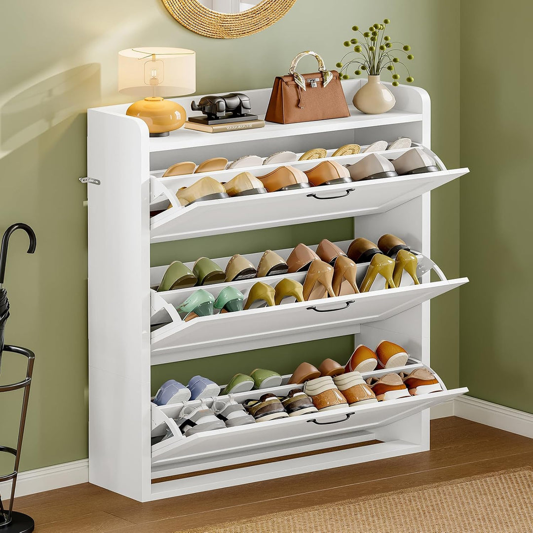 TEENFON Schuhschrank Schmal-80 cm breiter Schuhkipper mit 3 Klappen,verstellbare Böden,platzsparende