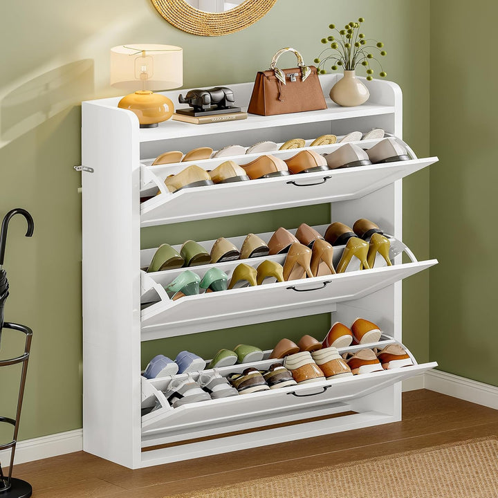 TEENFON Schuhschrank Schmal-80 cm breiter Schuhkipper mit 3 Klappen,verstellbare Böden,platzsparende