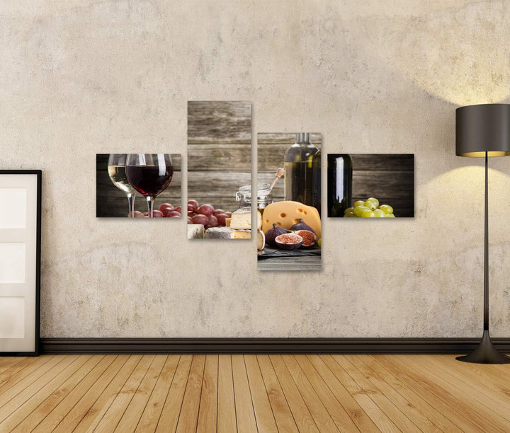 islandburner Bild auf Leinwand Wein Käse Stillleben Vor Holzwand Bilder Wandbilder Poster Leinwand 1
