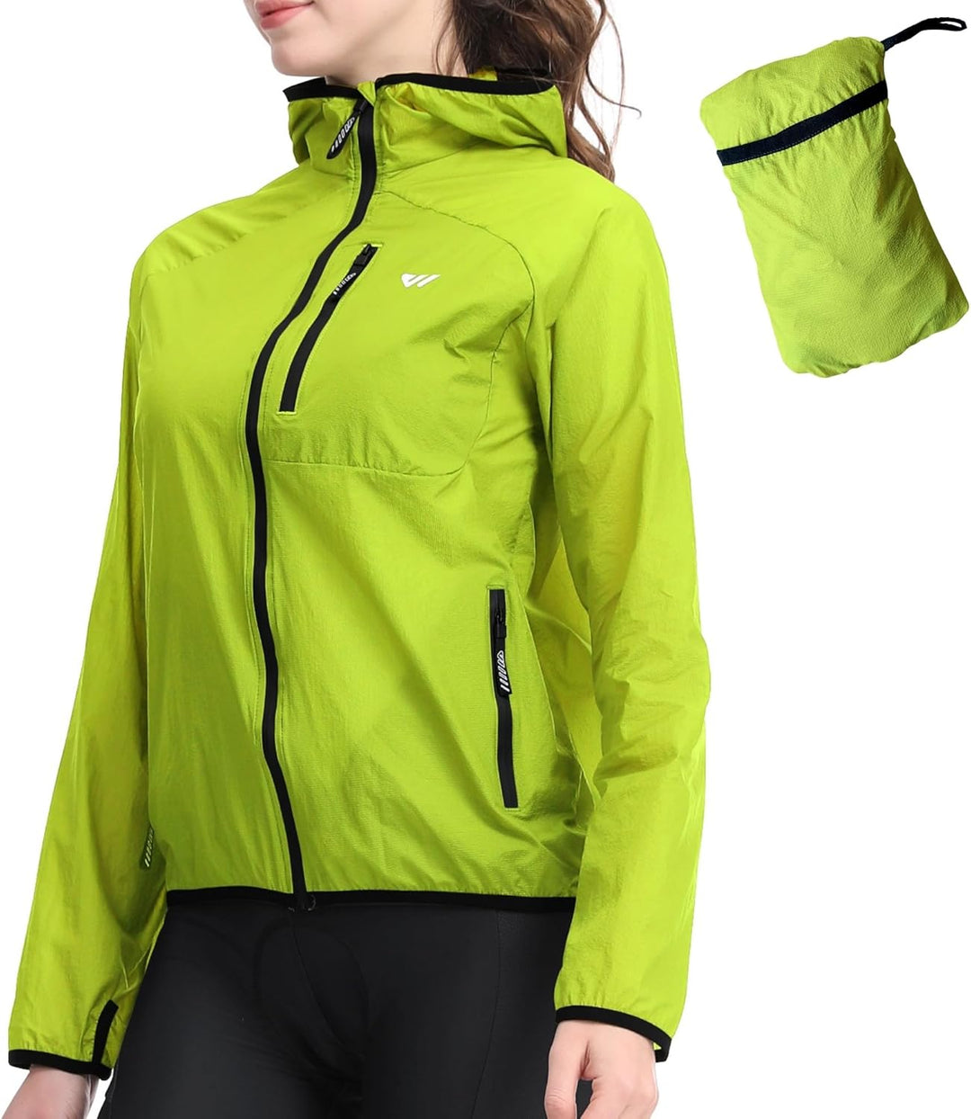 Wulibike Fahrradjacke Damen Faltbare Regenjacke Leicht und Atmungsaktiv Laufjacke Reflektierende Win