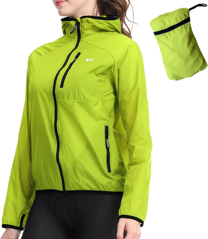 Wulibike Fahrradjacke Damen Faltbare Regenjacke Leicht und Atmungsaktiv Laufjacke Reflektierende Win