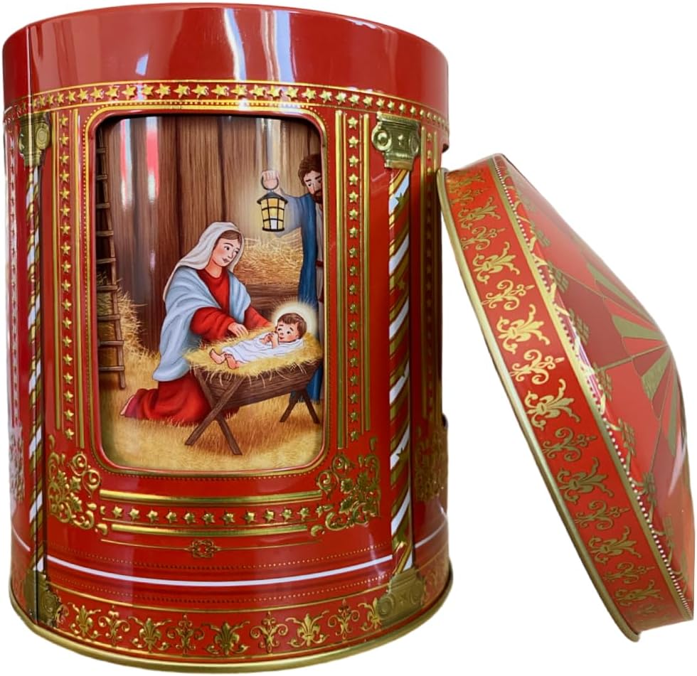 Weihnachtskrippe Spieluhrdose - Dose, Gebäckdose, Aufbewahrungsdose, Keksdose, Blechdose - lebensmit