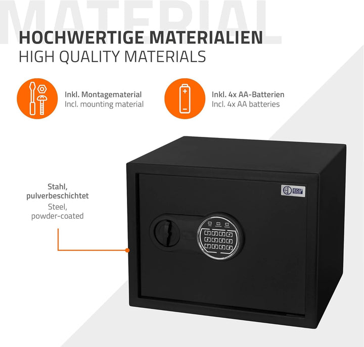ECD Germany Safe Tresor Feuerfest 27L 38x30x29,5cm, Stahl, Wandtresor mit Sensorlicht & Digitale Tas