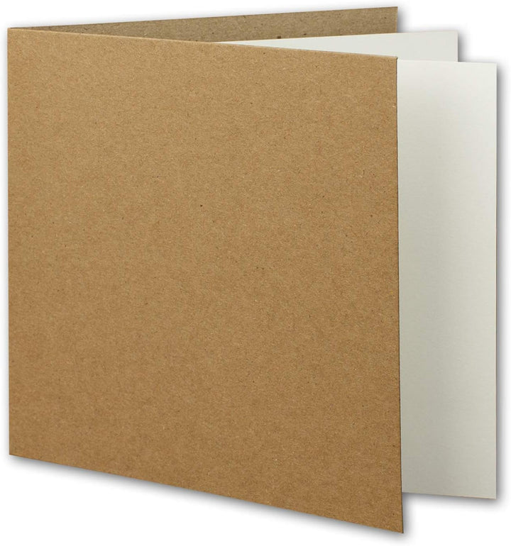 NEUSER PAPIER 100x Kraftpapier-Karten Set quadratisch 13,5 x 13,5 cm mit Brief-Umschlägen & Einlege-