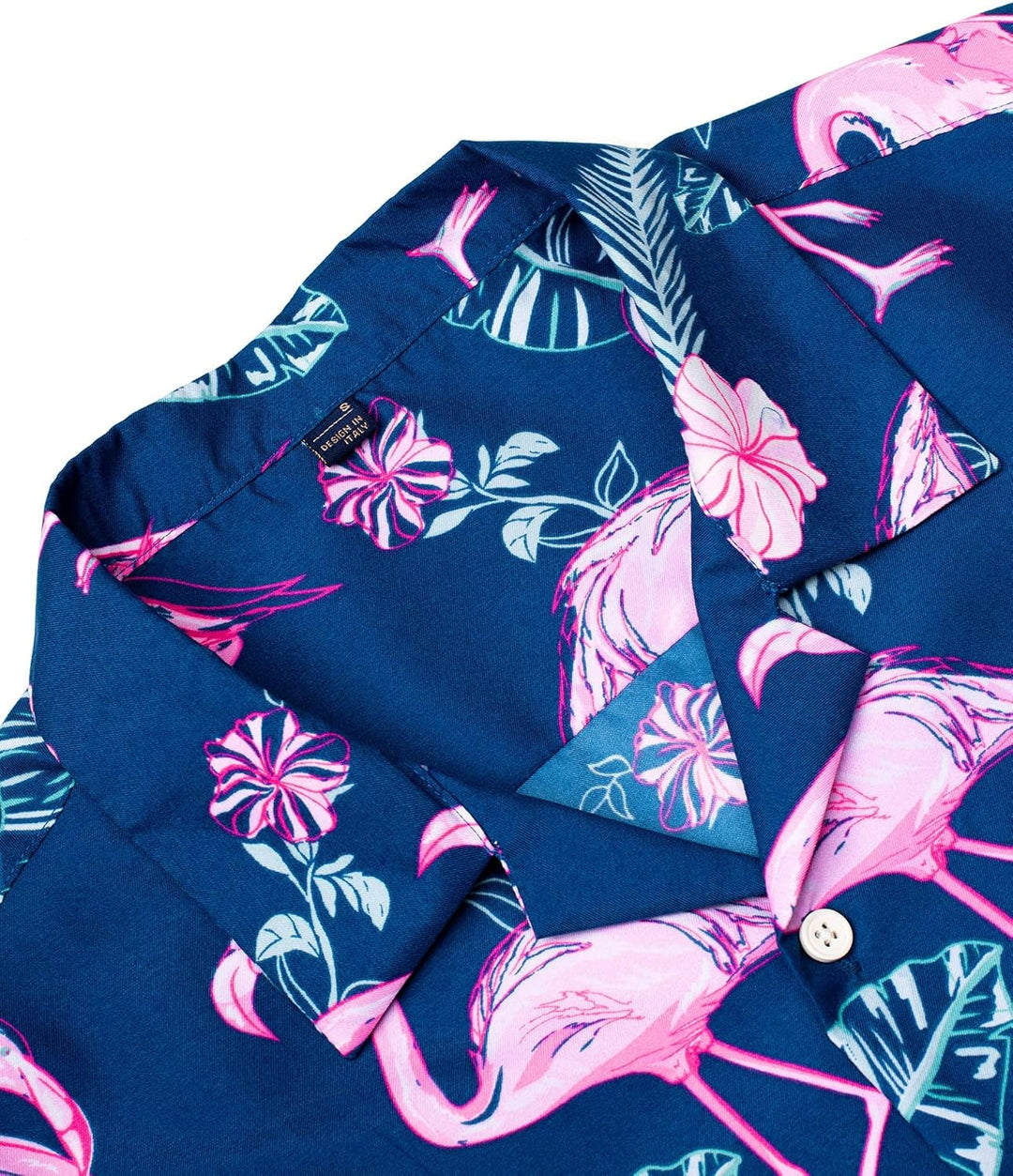 Herren Hawaiihemd Kurzarm Party Hemd Casual Flamingo Floral Strandhemd Bügelfrei Button Down Kurzarm
