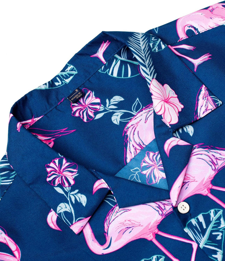 Herren Hawaiihemd Kurzarm Party Hemd Casual Flamingo Floral Strandhemd Bügelfrei Button Down Kurzarm
