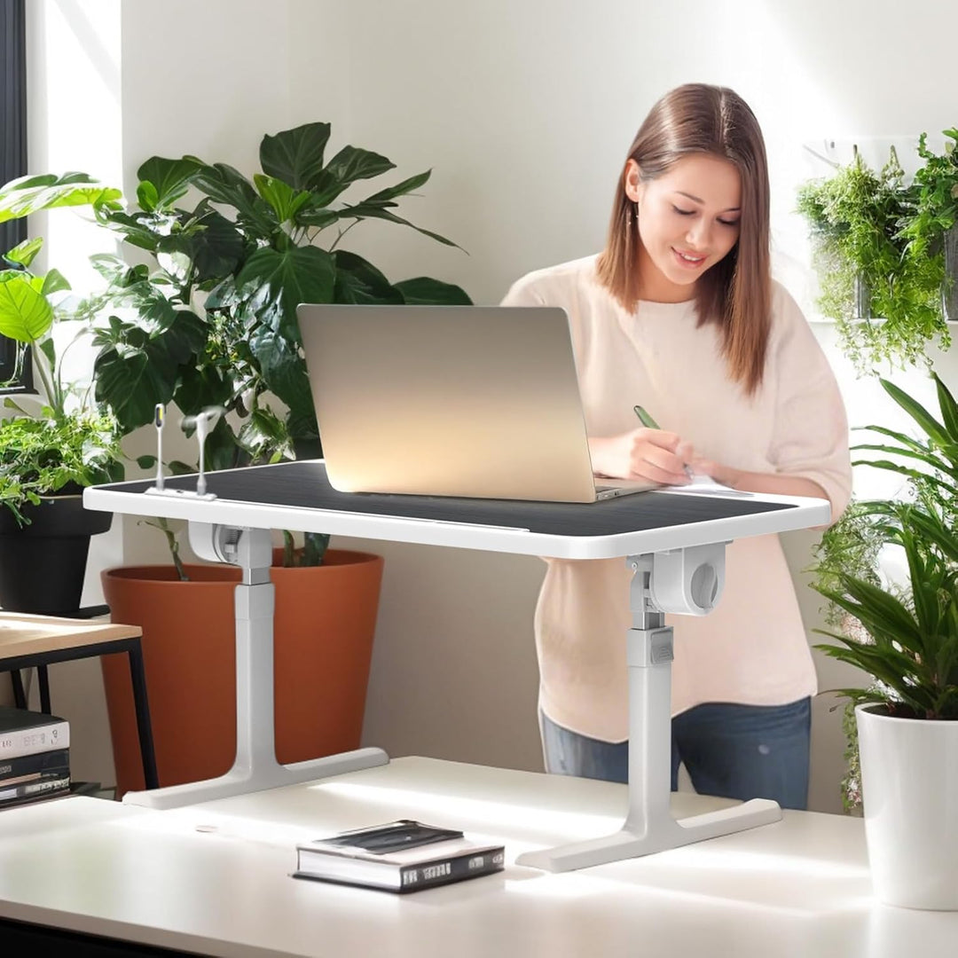 Klappbarer Laptoptisch mit Schublade, LED & Ventilator – Höhenverstellbarer Schreibtisch für Bett, S
