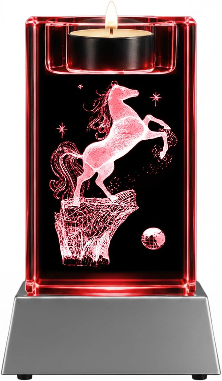 Kaltner Präsente Stimmungslicht LED Kerze/Kristall Glasblock / 3D-Laser-Gravur Teelichthalter Tiere