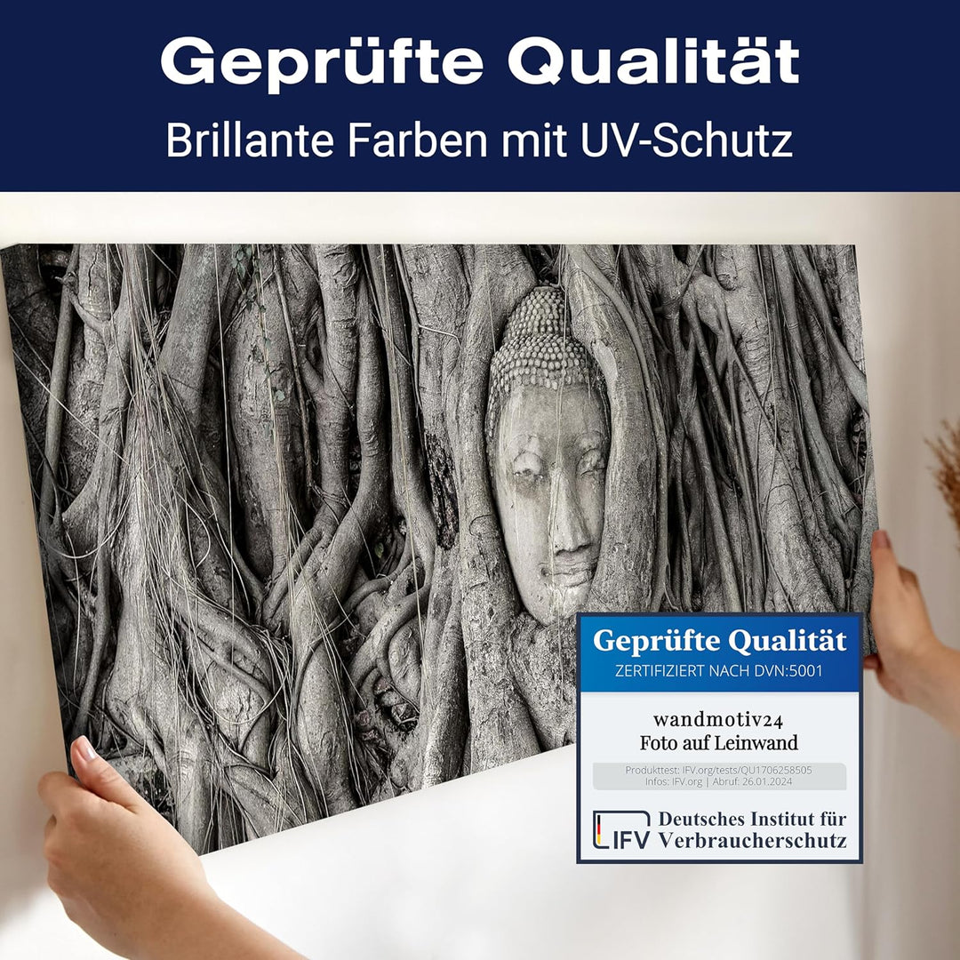 wandmotiv24 Leinwandbild Tempel der Grossen Relikte SW 100x40cm (BxH) Bilder auf Leinwand, Dekoratio