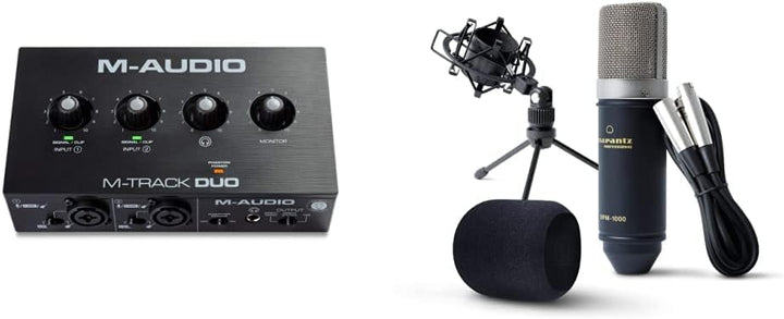 M-Audio Recording, Streaming, Podcasting Bundle – M-Track Duo USB Audio Interface und Marantz MPM-10