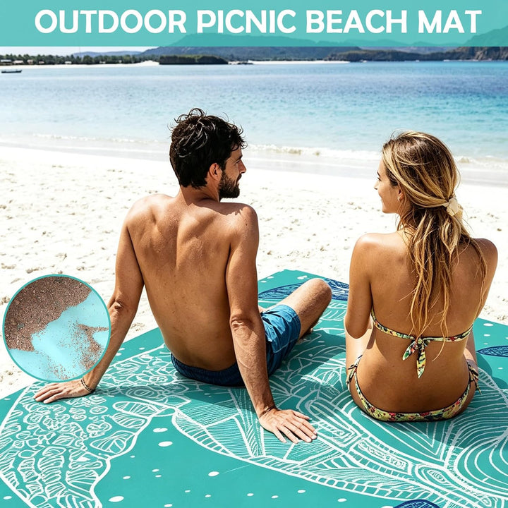 200×210cm Stranddecke Sandfrei, Picknickdecke Wasserdicht, Outdoor Funktion Strandmatte XXL, Mikrofa