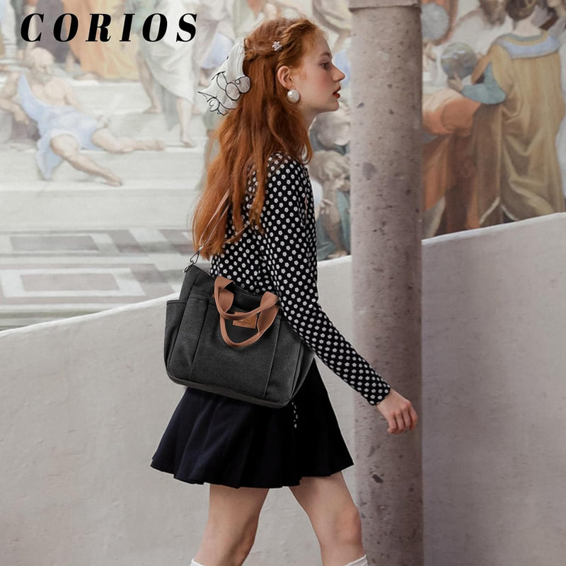 CORIOS Canvas Schultertasche Damen Handtasche Grosse Kapazität Umhängetasche Casual Henkeltaschen Mu