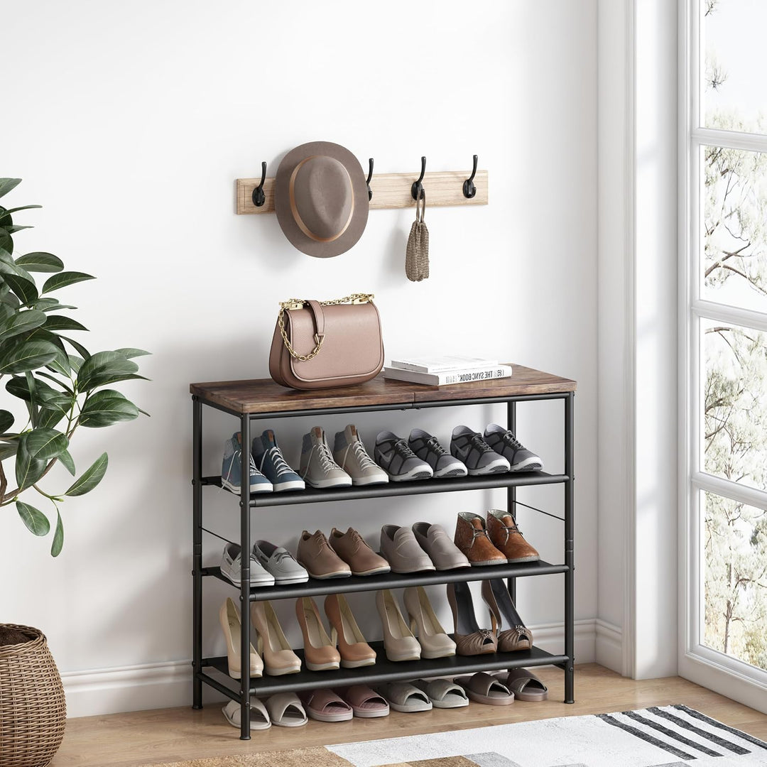 Schuhregal, 4-stöckiges Schuhablage mit oberem MDF-Paneel und Regal Vliesstoff für Eingangsbereich,