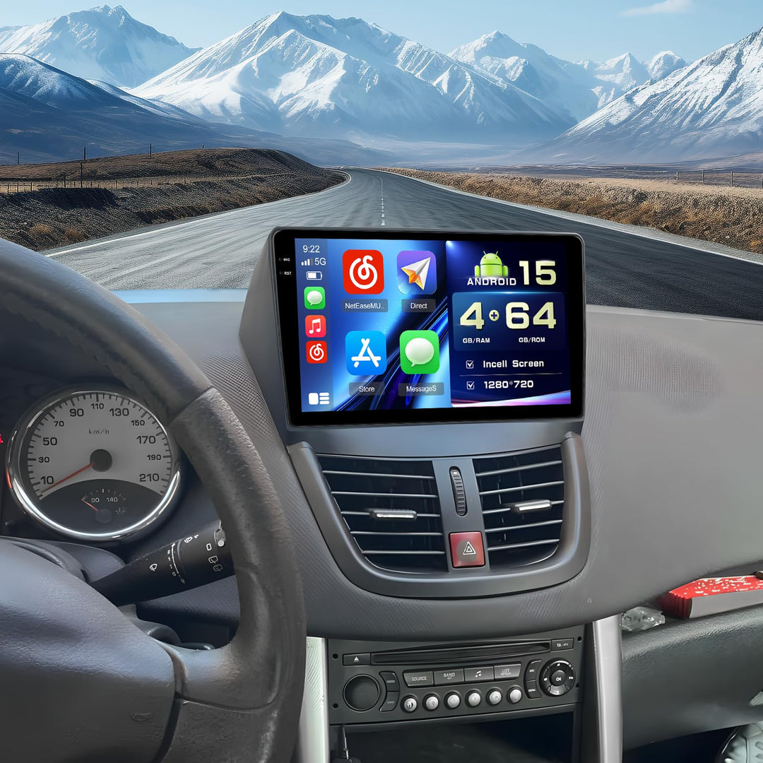 Hikity 4+64G 9" Android Autoradio für Peugeot 207 2006-2015 | Incell Touchscreen GPS Navi Bluetooth