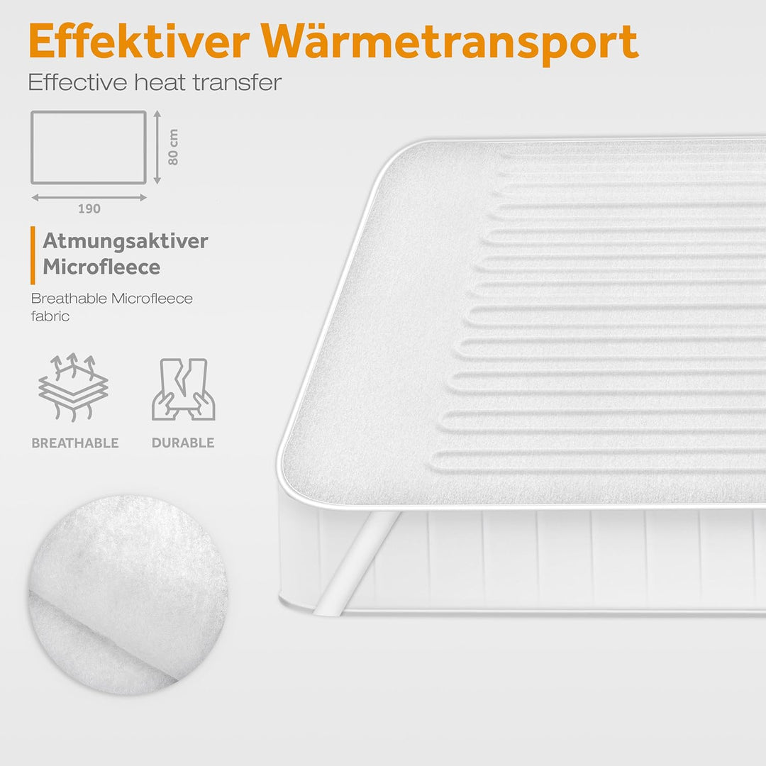 sinnlein® Wärmeunterbett aus Vlies 190 x 80 cm TÜV SÜD GS geprüft | elektrische Heizdecke mit beleuc