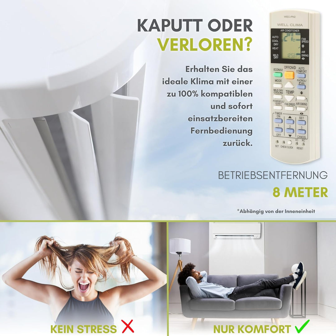 Wellclima Universelle Fernbedienung spezifisch für Panasonic National Klimaanlage, Komplette Kompati