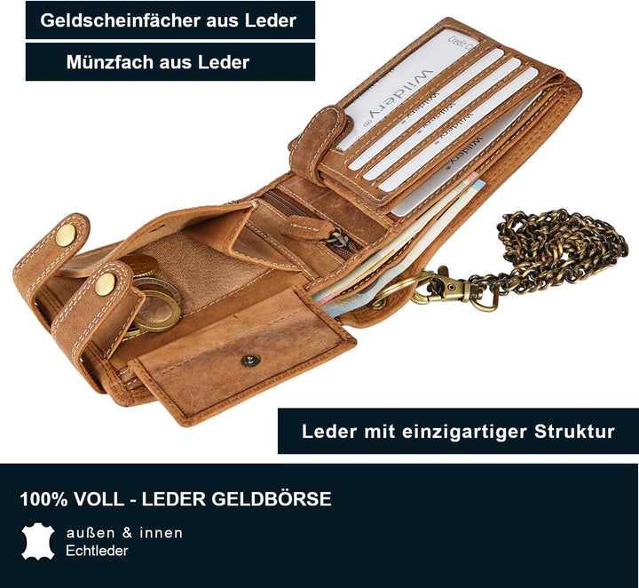 Geldbeutel mit Kette I Biker Geldbörse mit Kette Herren I Geldtasche mit RFID Schutz I Portemonnaie