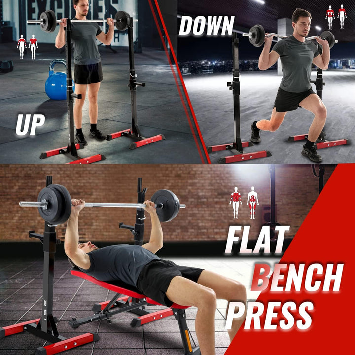 ISE Hantelständer Squat-Rack mit 6 Höhenverstellbar Langhantelablage,2 Einzelnen Ständern,Aus pulver