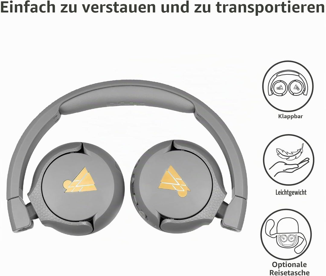 POGS Drahtloser Bluetooth Kinderkopfhörer | The Gecko 2 | Faltbarer robuster Kinderkopfhörer ab 3 Ja