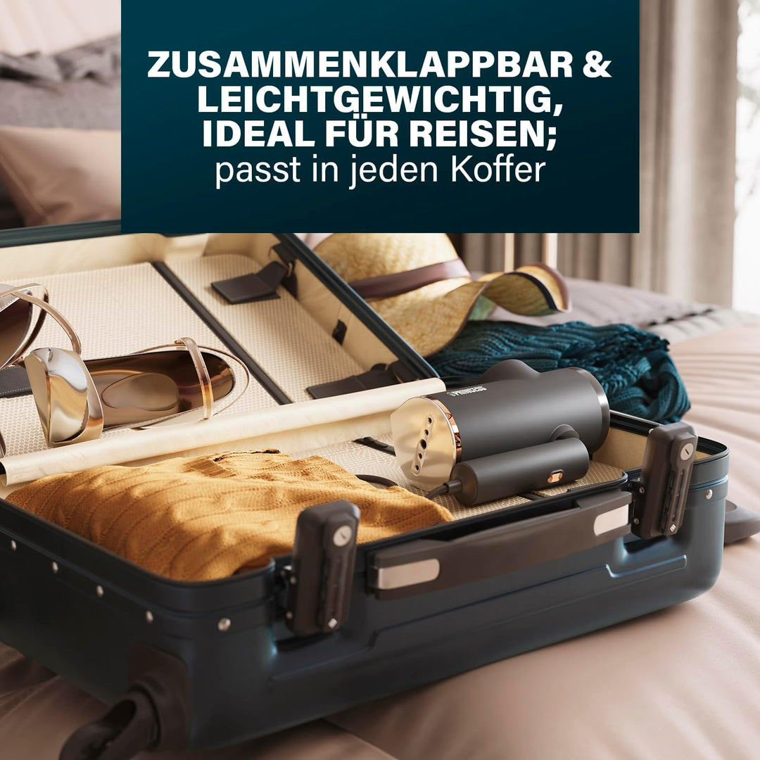 Princess faltbarer Dampfglätter für Textilien – 2-in-1 Dampfbügel mit Fusselentferner – tötet 99% al