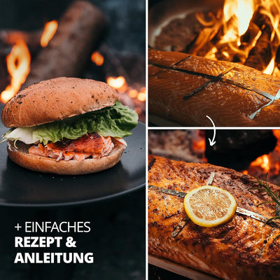 FINNWERK Flammlachsbrett - Flammlachsbretter mit Halterung aus Edelstahl - Perfekte Lachsbretter zum
