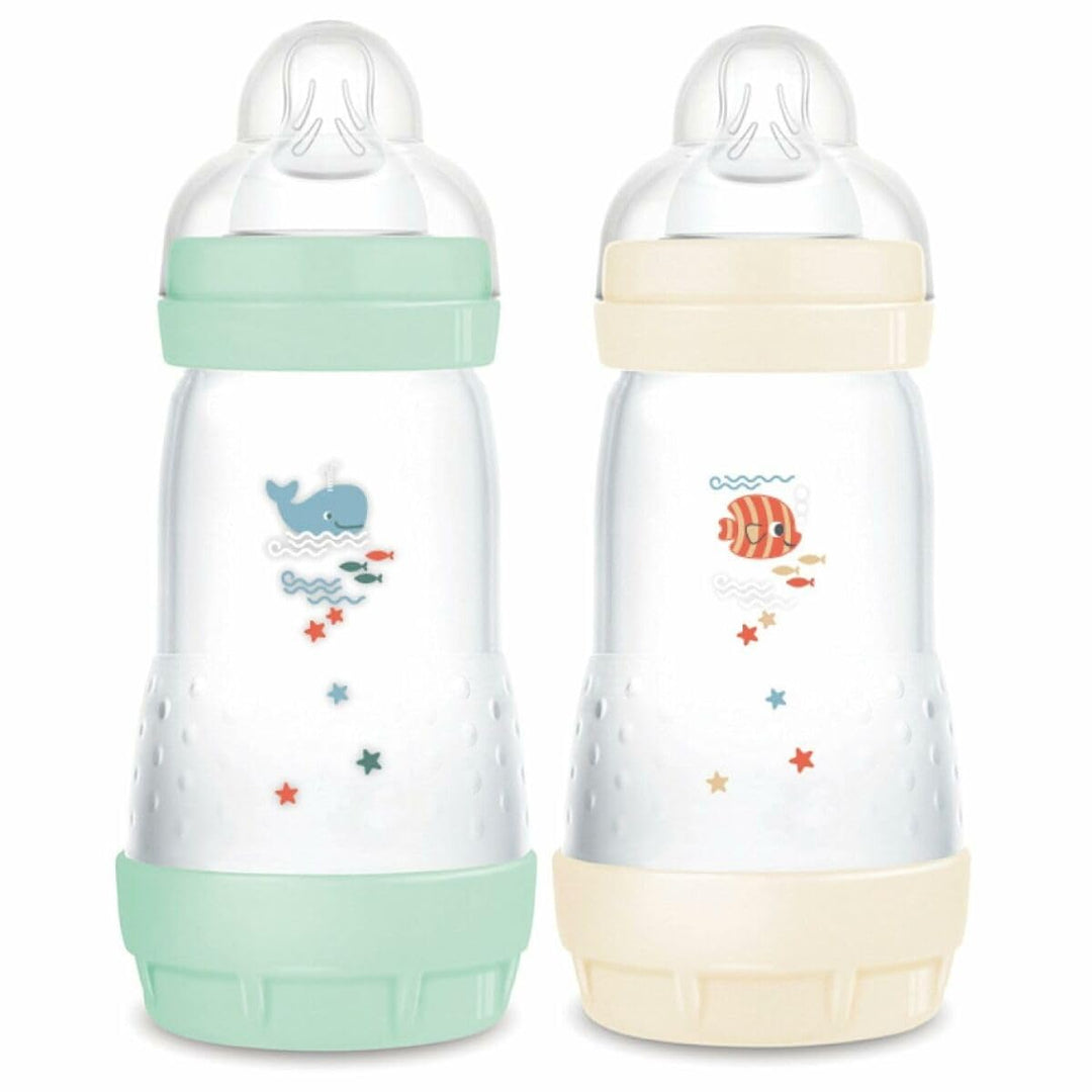 MAM - Easy Start Anti-Colic Babyflasche 2+ Monate mittlerer Durchfluss (2 x 260 ml) Minze + Baumwoll