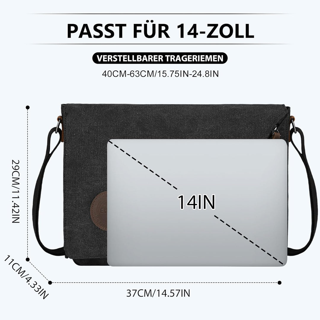 Eshow Umhängetasche Herren 14 Zoll Wasserabweisend, Laptoptasche Messenger Bag aus Echtleder und Can