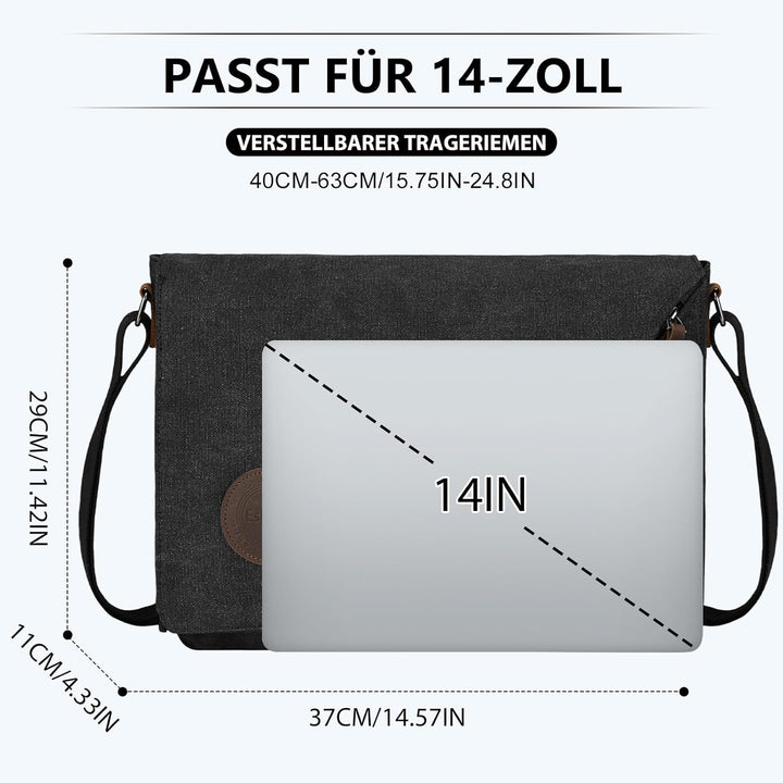 Eshow Umhängetasche Herren 14 Zoll Wasserabweisend, Laptoptasche Messenger Bag aus Echtleder und Can
