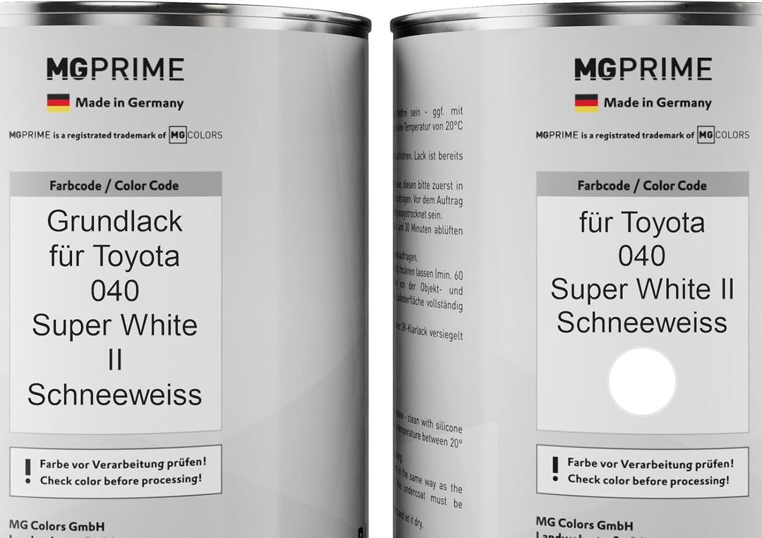 MG PRIME Autolack Dose Set für Toyota 040 Super White II/Schneeweiss Grundlack Basislack 2K Klarlack