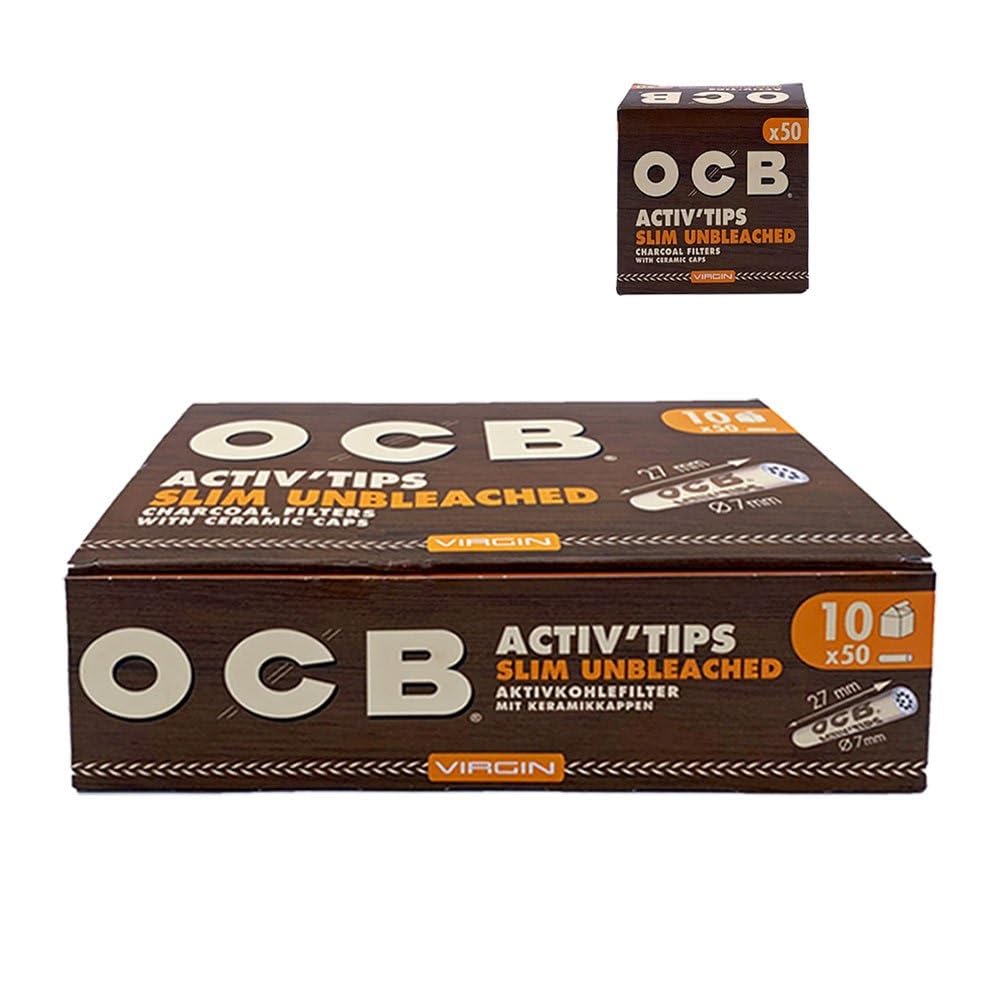 OCB 18657 ActivTips Slim Unbleached-7 mm-Virgin-Aktivkohlefilter mit Keramikkappen-10 x 50 500 Stück
