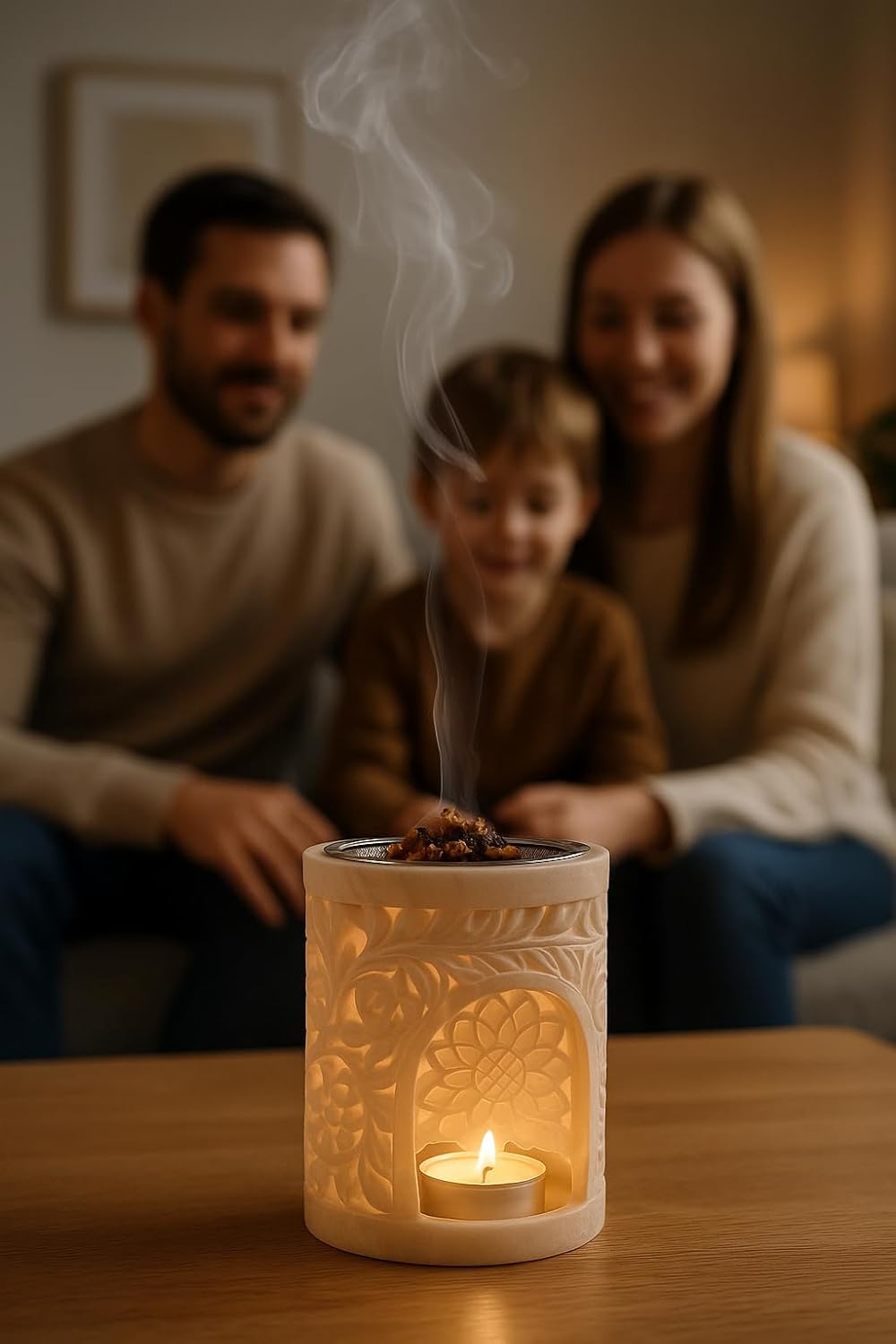 Bitto Weihrauchbrenner Windlicht LOTOS Alabaster Höhe 12 cm, Ø 9 cm mit Edelstahlsieb Ø 9 cm - Softs