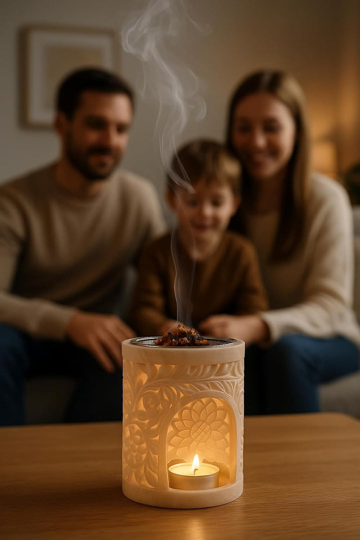 Bitto Weihrauchbrenner Windlicht LOTOS Alabaster Höhe 12 cm, Ø 9 cm mit Edelstahlsieb Ø 9 cm - Softs