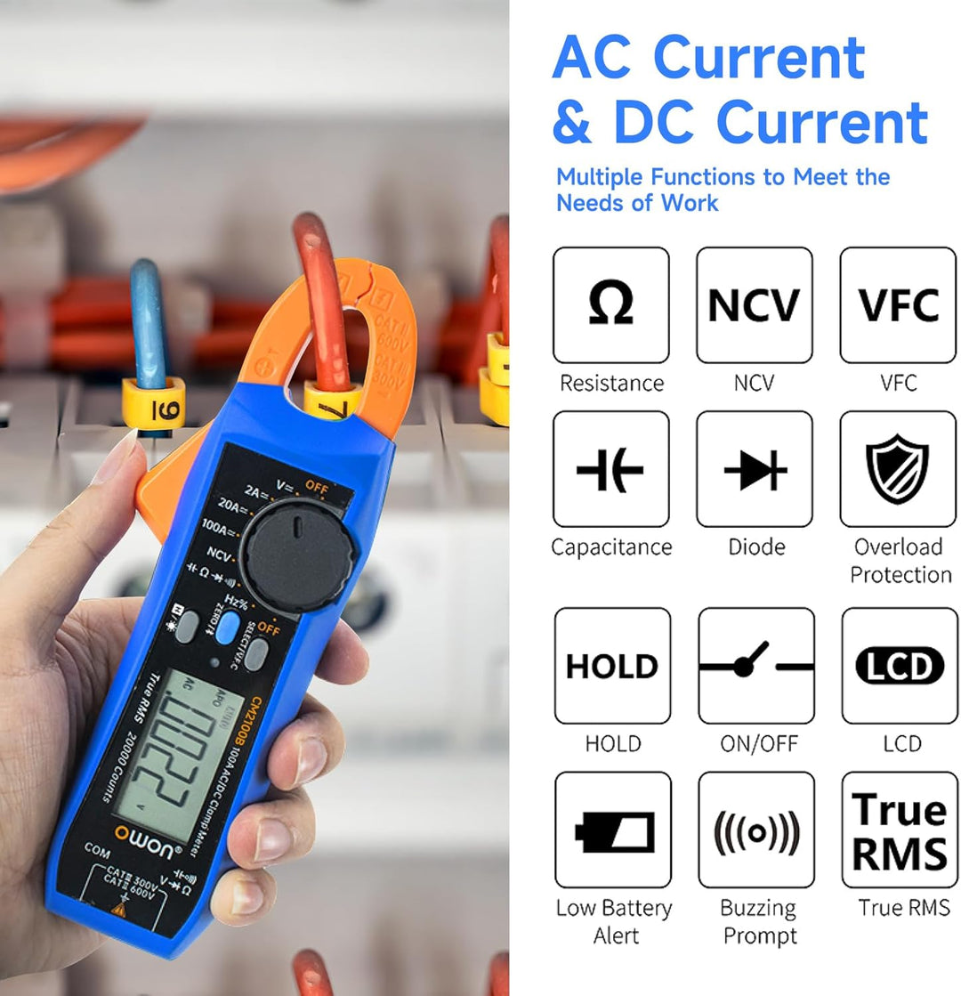 OWON CM2100B Mini Bluetooth Zangenmessgerät 20000 Zählungen Handheld True RMS 600 V 100 A AC/DC Stro