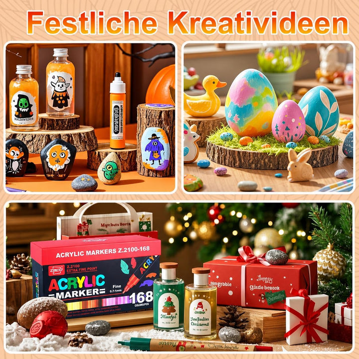 Laconile 168 Farben Acrylstifte - Acrylstifte für Steine Wasserfest, Einzeln Druck Acrylic Paint Mar