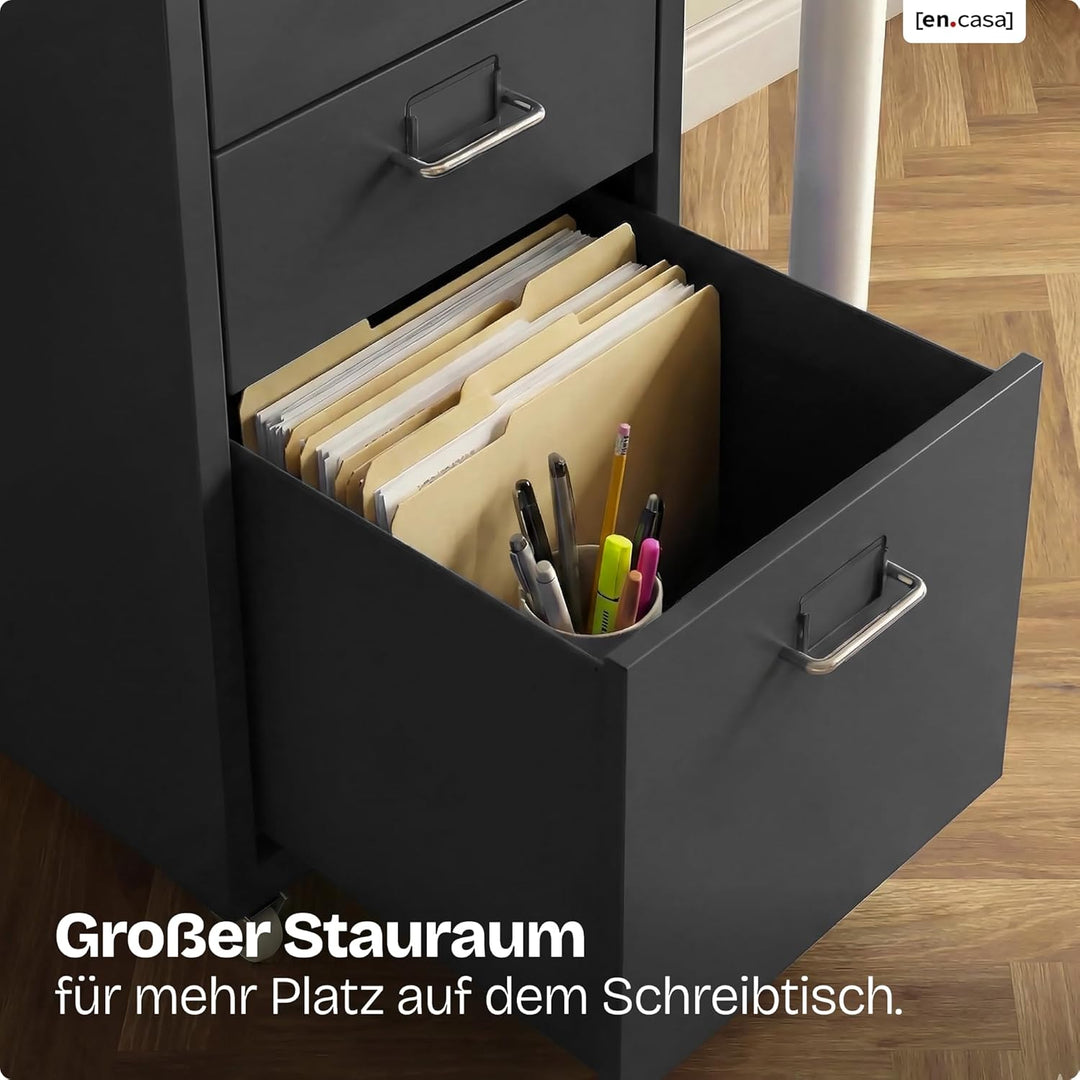 [en.casa] Rollcontainer Kökar Schubladenschrank Metall Aktenschrank mit 5 Schubladen Bürowagen mit R